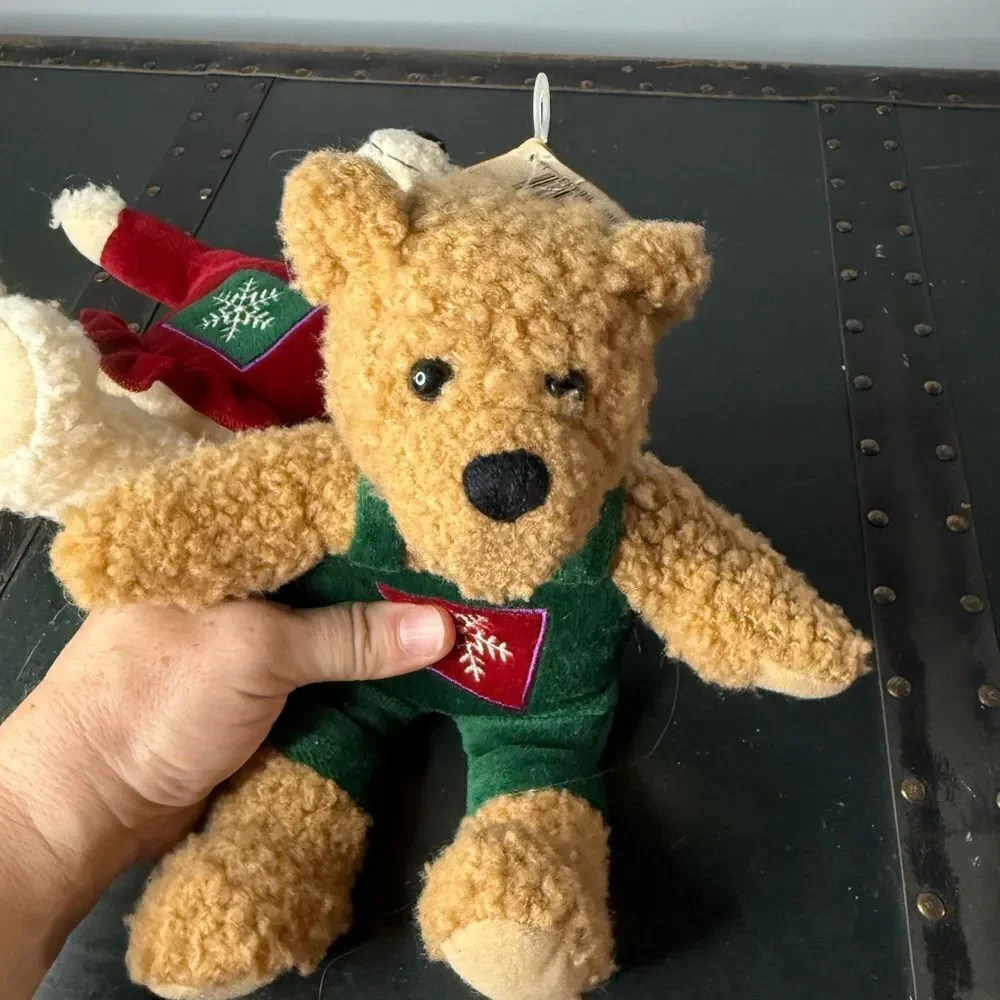 Hallmark Christmas kissing mistletoe Bears plush stuffed magnets mouth set of 2
